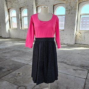 Pinup Couture Pink and Black Dress XL PUG Polka Dot